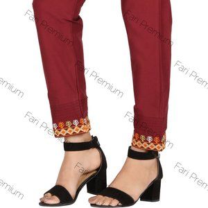 XS Almirah Junaid Jamshed Embroidered Maroon Cotton Trouser Pants Pakistani XS